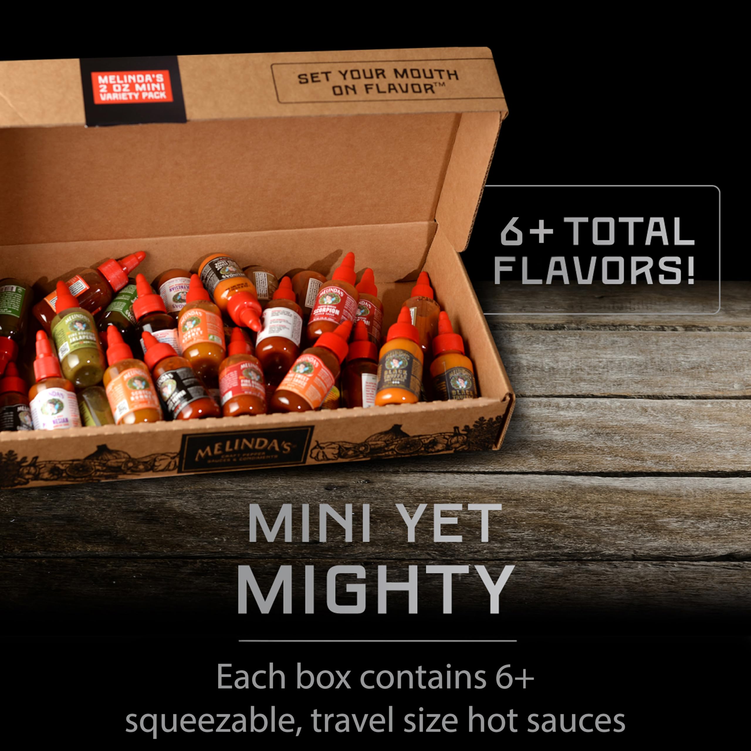 Melinda’s Mini Hot Sauce Variety Pack - 10 Pack (2 Oz Each) - Gourmet Gift Set with Travel Friendly Mini Hot Sauce Bottles in 10+ Possible Flavors