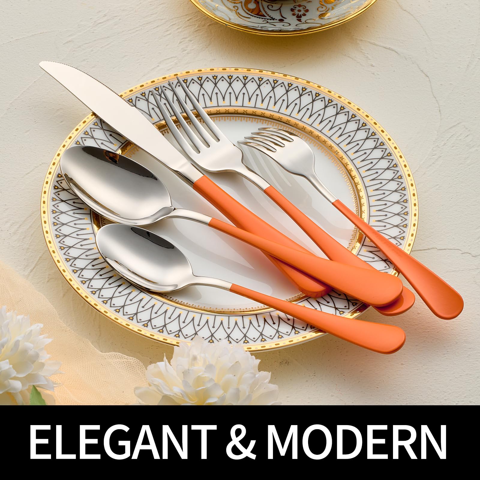 20-Pieces Blac and Pink Silverware Sets for 4,Pink Handle Stainless Steel Cutlery Set, Include Forks Spoons and Knives Set, Dishwasher Safe Utensil Sets for Home Restaurant