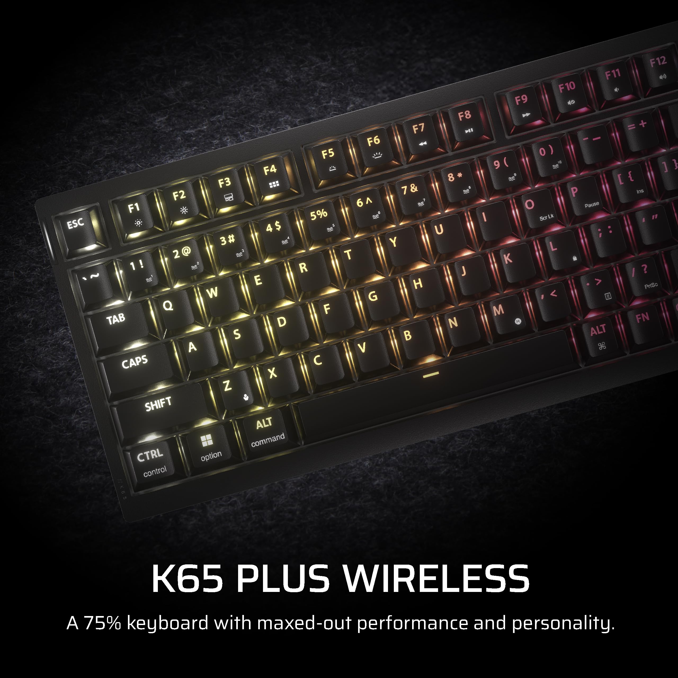 Corsair K65 Plus Wireless 75% RGB Mechanical Gaming Keyboard – Pre-Lubricated MLX Red Linear Switches – PBT Dye-Sub Keycaps – PC, Mac, PS5, PS4, Xbox, iPad – QWERTY NA – Black/Gray