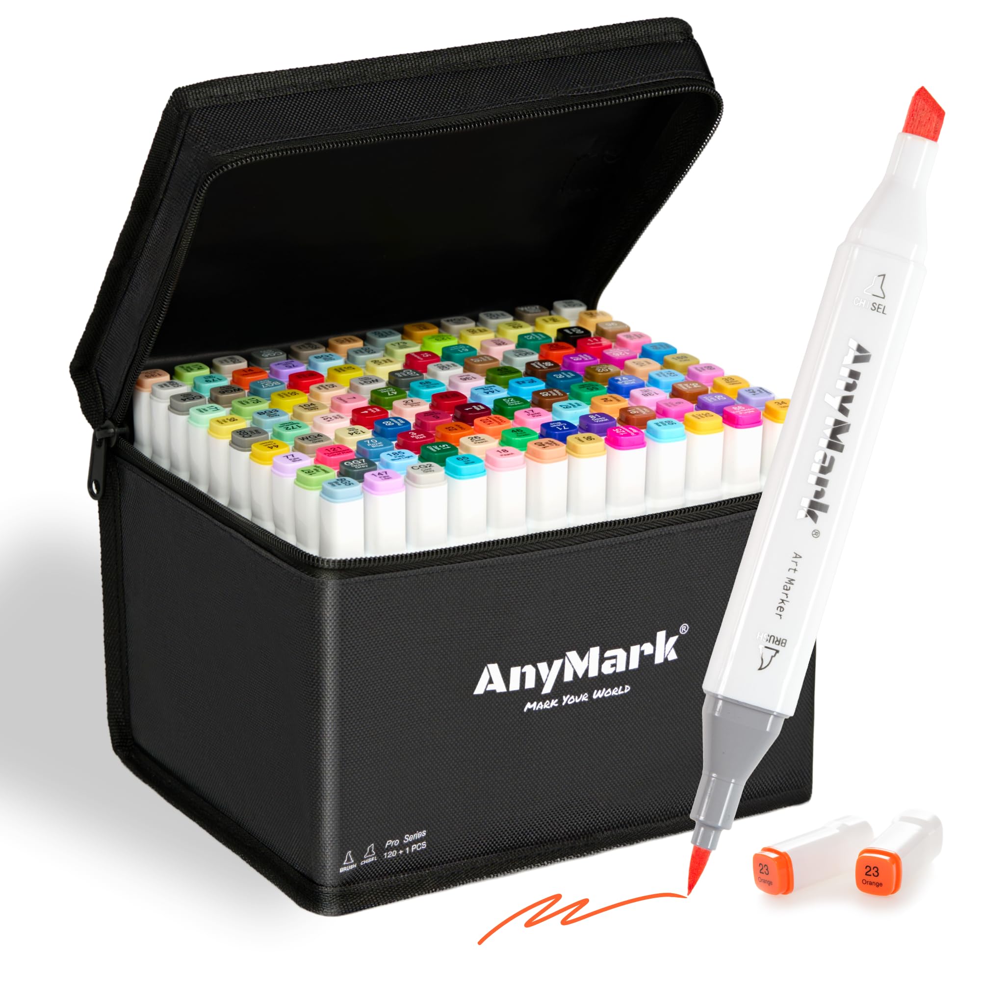 AnyMark Alcohol Markers Brush Tip, 60+1 Colors Dual Tip Brush & Chisel Alcohol-Based Art Markers Set with Case for Adult Artists Drawing Coloring