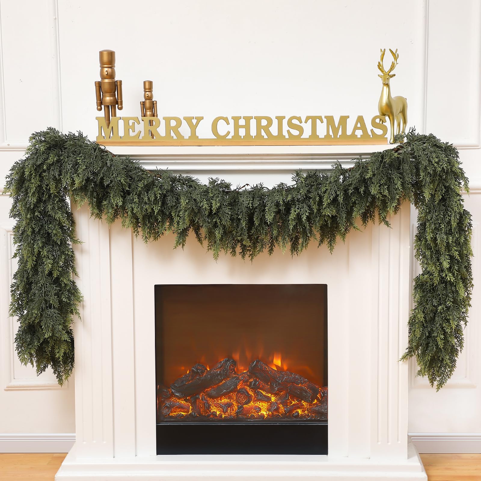 Waydress 1 Pcs 6 Feet Christmas Cedar Garland - Thick & Lush Realistic Artificial Green Faux Cedar Pine Needles Garland for Christmas Winter Home Mantel Fireplace Holiday Party Decor