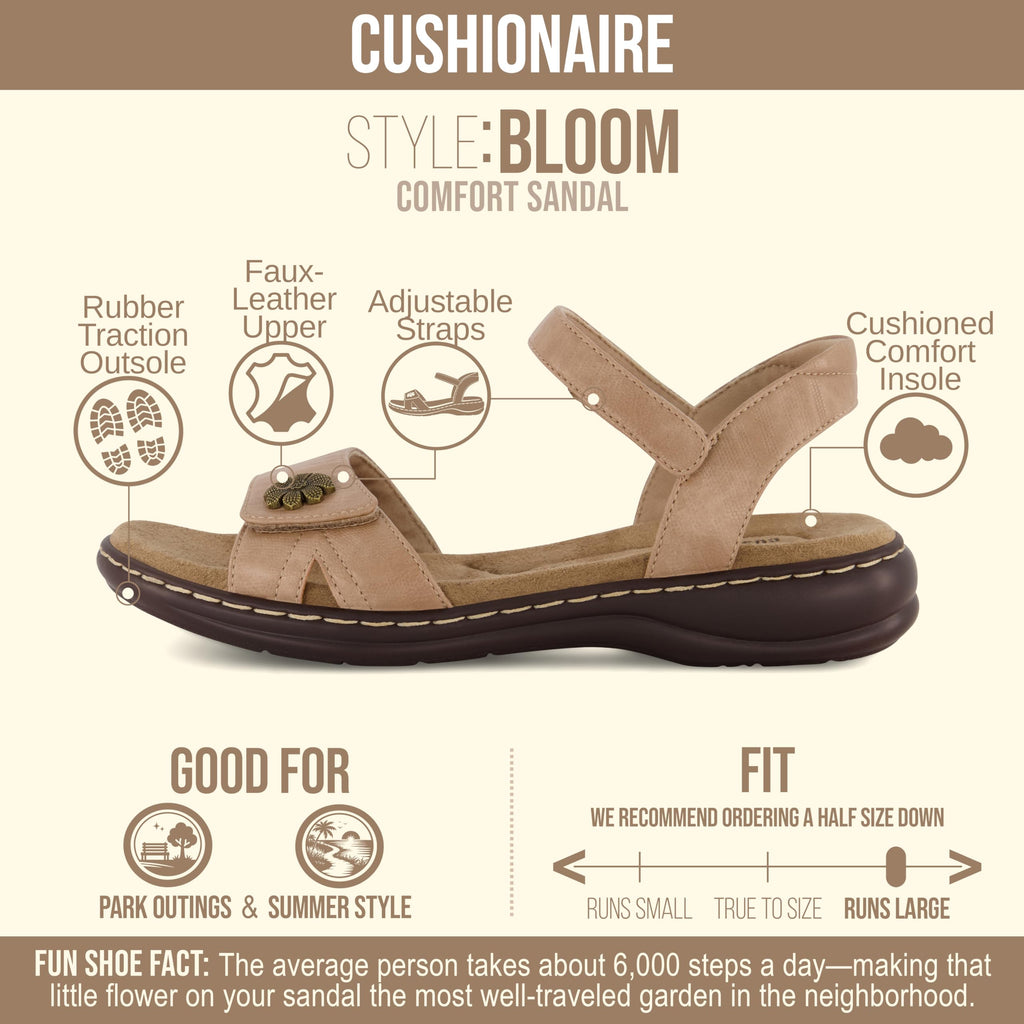 CUSHIONAIRE Bloom Comfortable Dressy Womens Sandals with Arch Support, Adjustable Straps, and Memory Foam Footbed.