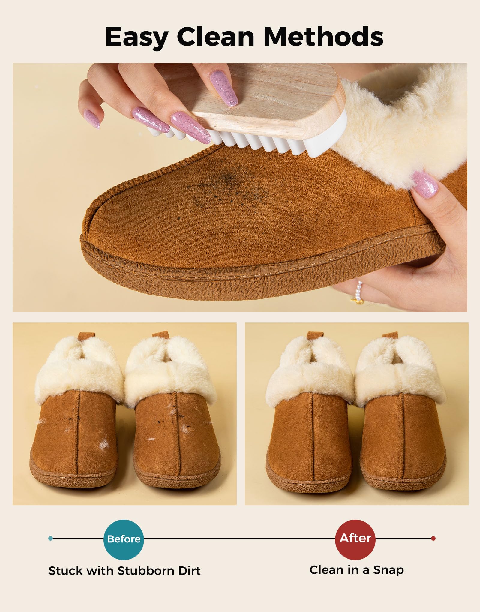 HomeTop Women's Closed-back Slippers Faux Wool Warm Non-slip Outdoor Indoor House Shoes with Fuzzy Collar