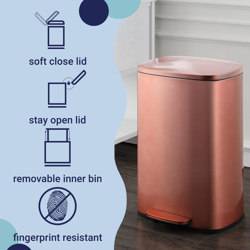 happimess HPM1006B Connor Rectangular 13-Gallon Trash Can with Soft-Close Lid and Free Mini Trash Can, Fingerprint Resistant, Modern, Minimalistic for Home, Kitchen, Office, Bathroom, Black
