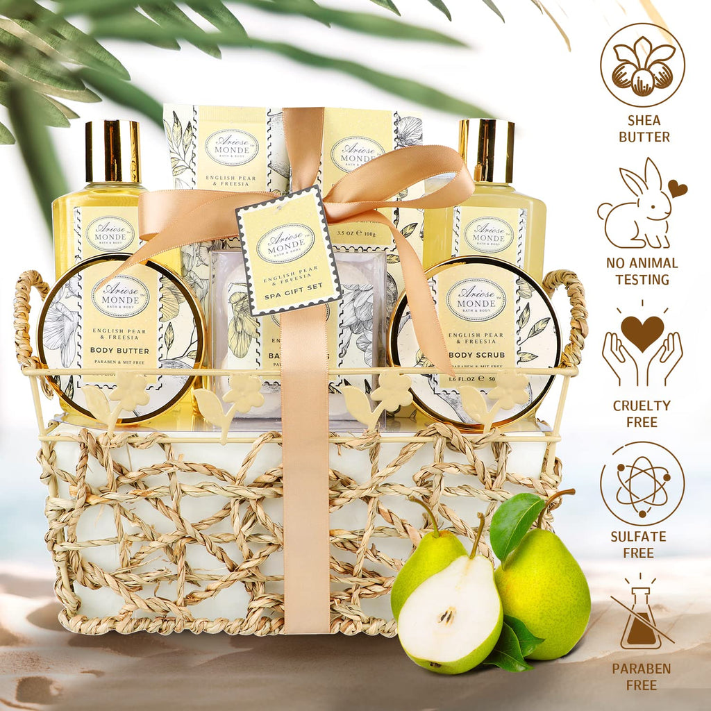 Spa Gift Baskets - Coconut Vanilla Bath Gift Set for Women, Relaxing Spa Kit with Bath Bombs, Body Lotion and Body Scrub, Birthday Gifts for Women, Christmas Spa Gifts for Mom
