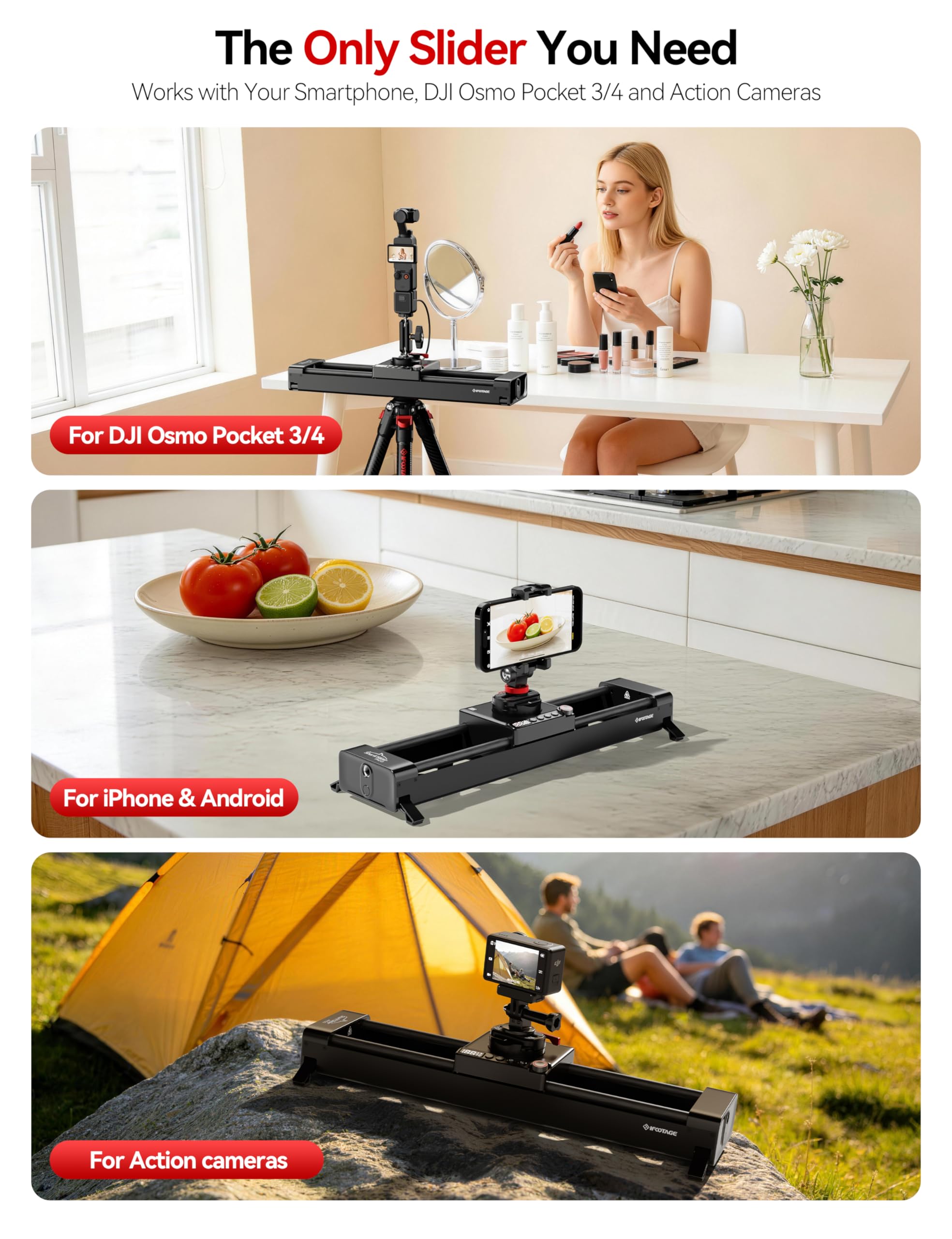 IFOOTAGE Shark Nano II Motorized Camera Slider 26"/66cm, 360-Degree Rotary Axis, Compatible with DJI RS5, RS4 Pro, RS4, RS3 Pro, RS2 Pro, RS2, Gimbals 5-Axis Coordinated Shooting, Payload 15.4lb