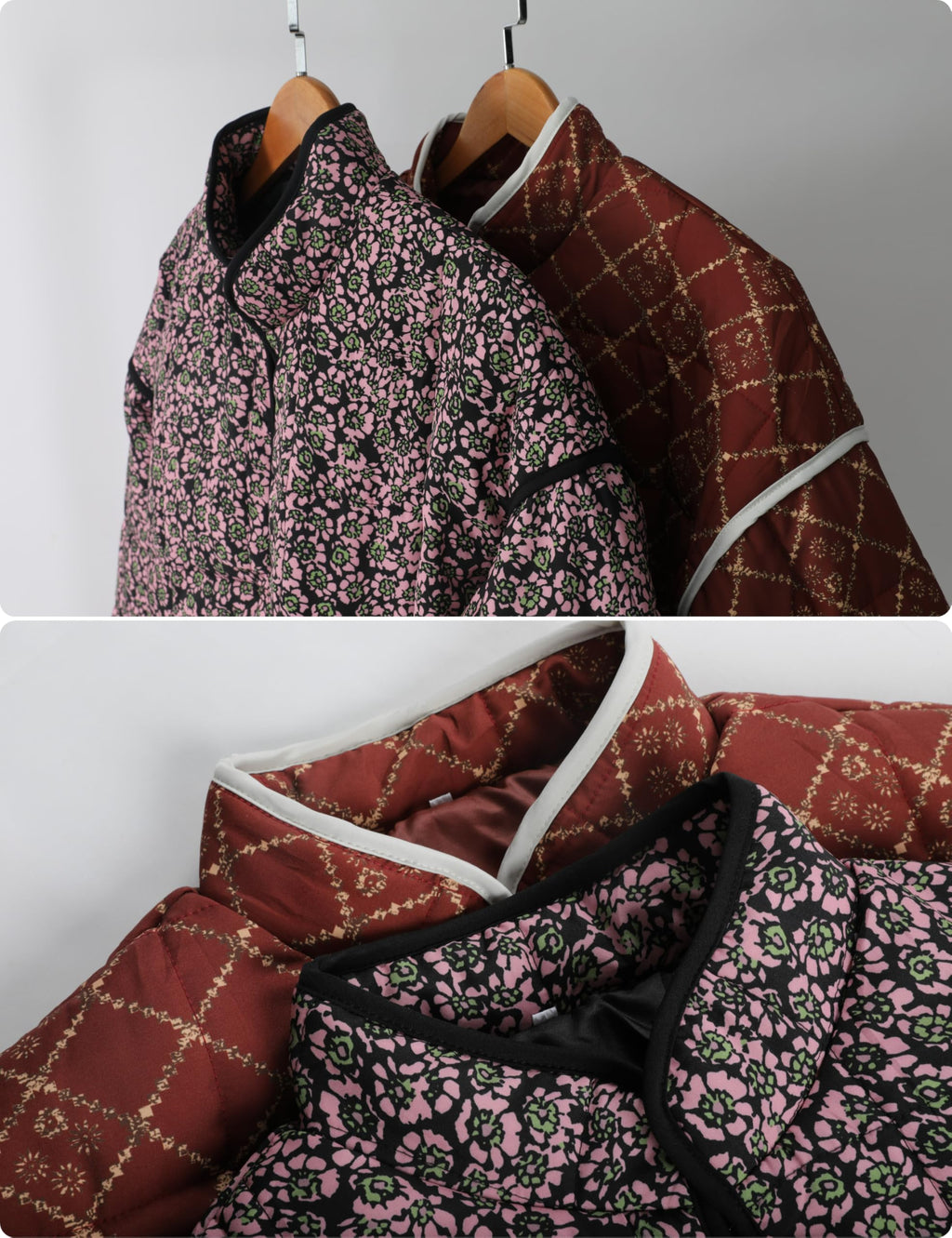 Omoone Women's Cropped Quilted Jacket Floral Printed LightWeight Padded Puffer Cardigan Coat Outwear