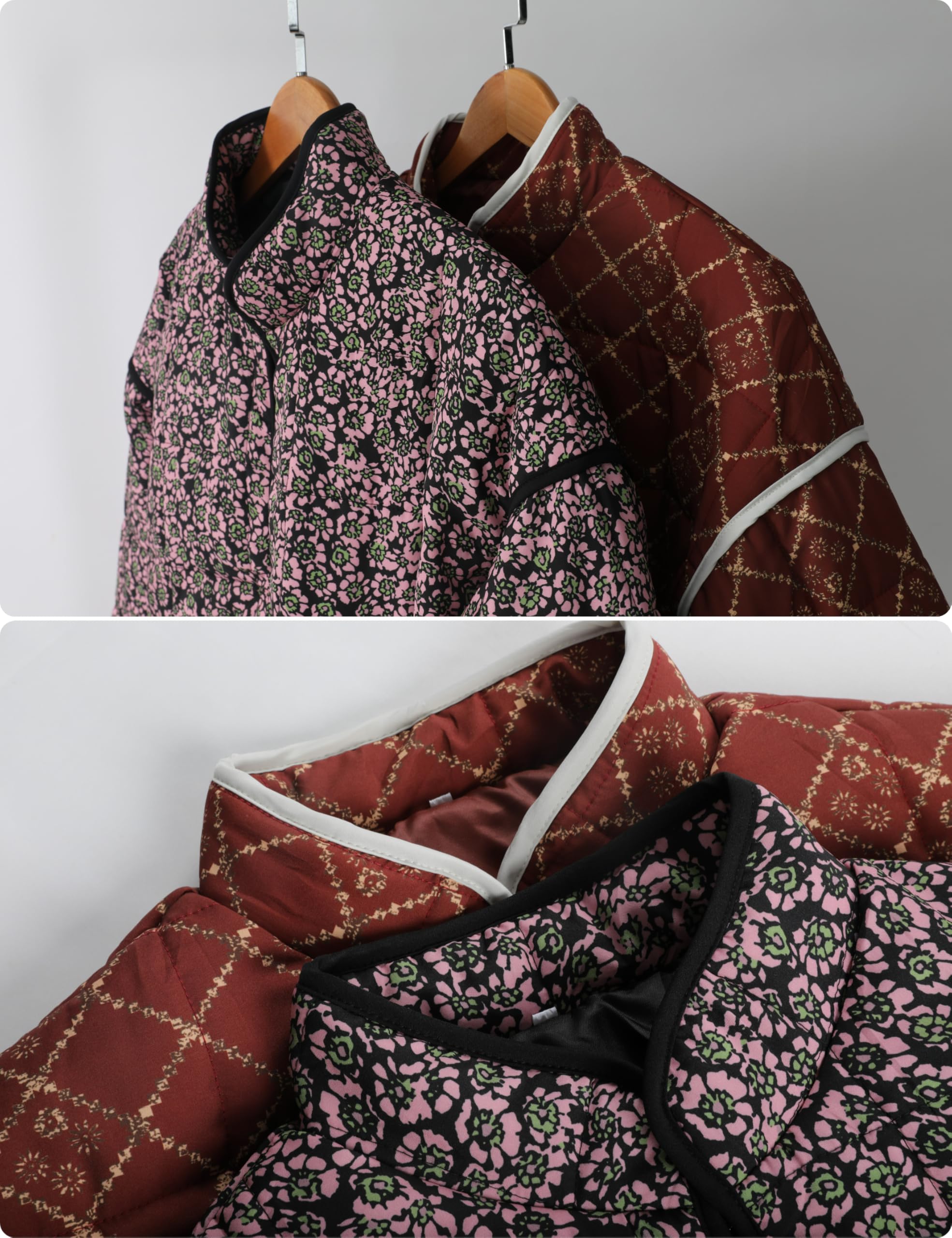 Omoone Women's Cropped Quilted Jacket Floral Printed LightWeight Padded Puffer Cardigan Coat Outwear