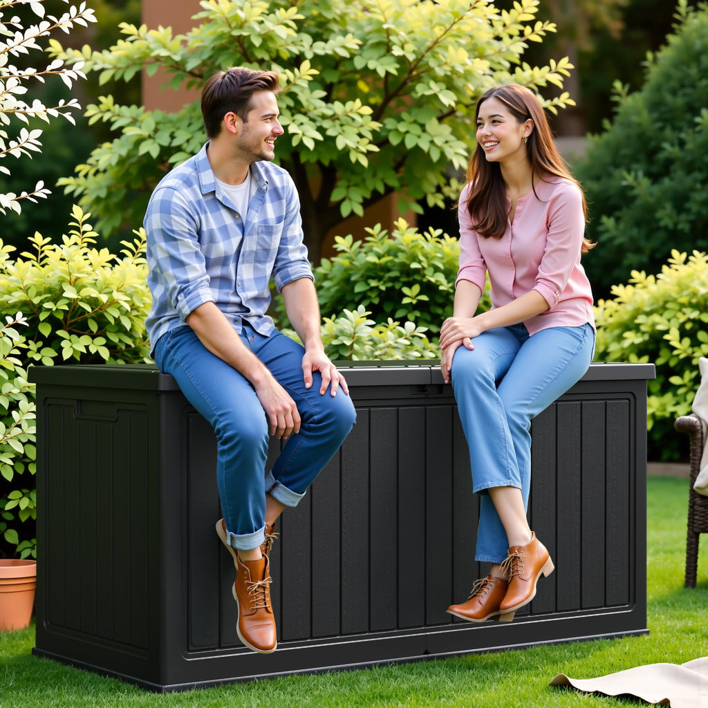 Flamaker Deck Box 30 Gallon, Waterproof Resin Small Storage Box with Lid, Outdoor Patio Furniture Cushion Garden Tool Organizer, Lockable Package Delivery Box for Porch Balcony (Black)