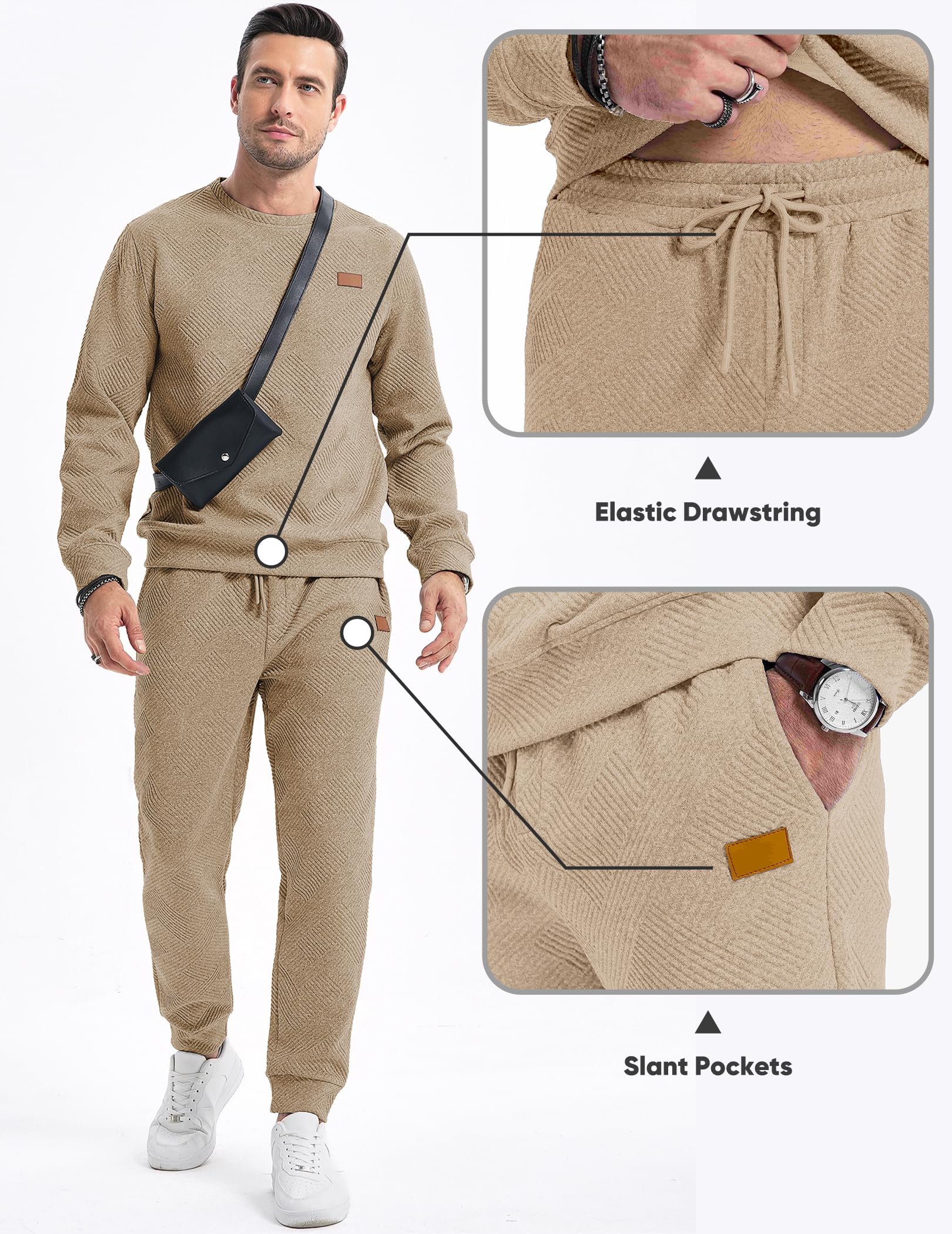 JMIERR Men's 2 Piece Outfits Knit Jacquard Pullover Sweatshirt Tracksuit & Joggers Sweatpants Sweatsuit Sets with Pockets