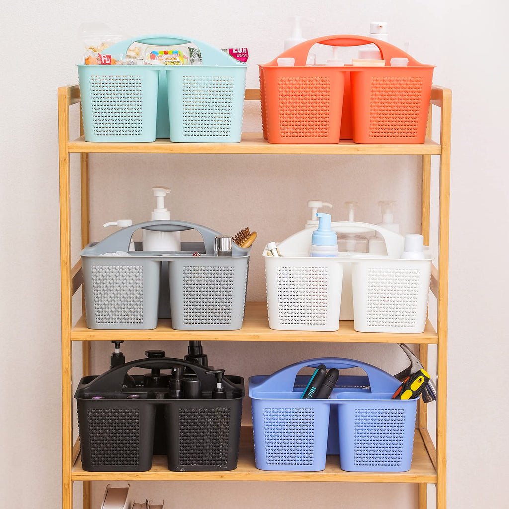UUJOLY Plastic Portable Shower Caddy Basket Bucket, Cleaning Shower Basket with Handle Compartments Storage Basket Organizer for Bathroom Kitchen College Dorm Sink, Beige