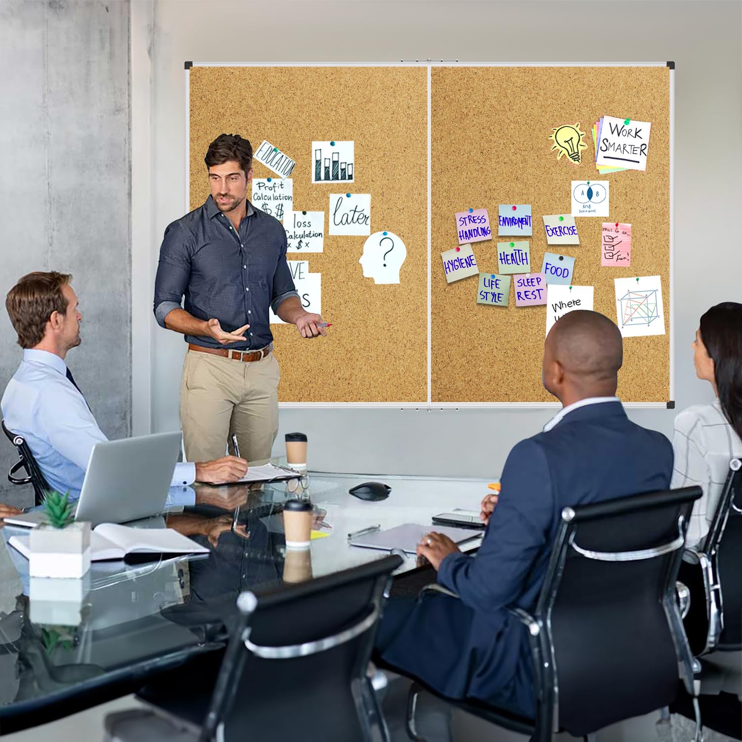 XBoard 24 x 18 Inch Wall-Mounted Office Cork Board, Notice Bulletin Board with Aluminum Frame
