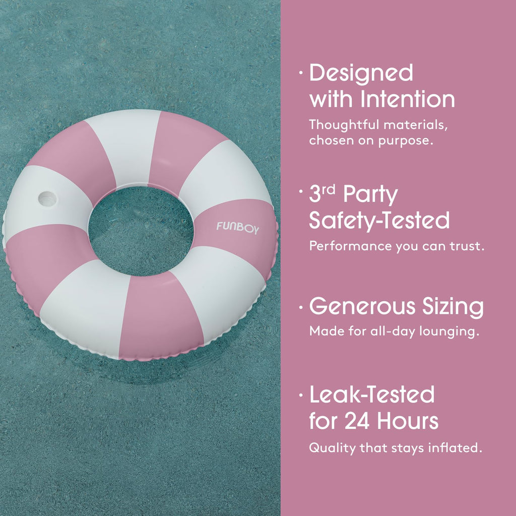 FUNBOY Giant Vintage Stripe Inflatable Tube Pool Float with Cup Holder 48" Large Pool Float for Adults Inner Tube Swimming Pool Toys Swim Rings Pool Lounger Float for Pool Party & Summer