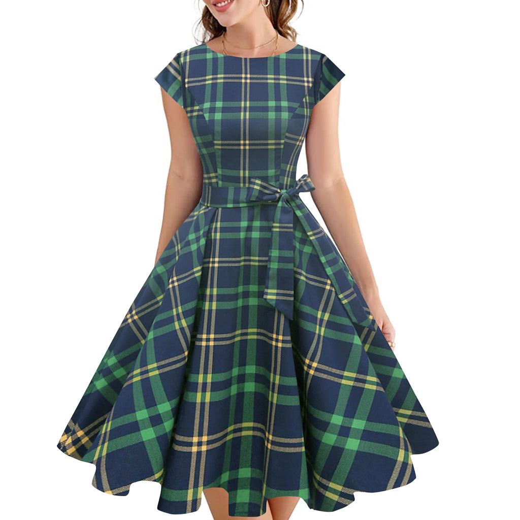 PUKAVT Women's 1950 Boatneck Cap Sleeve Vintage Swing Cocktail Party Dress with Pockets