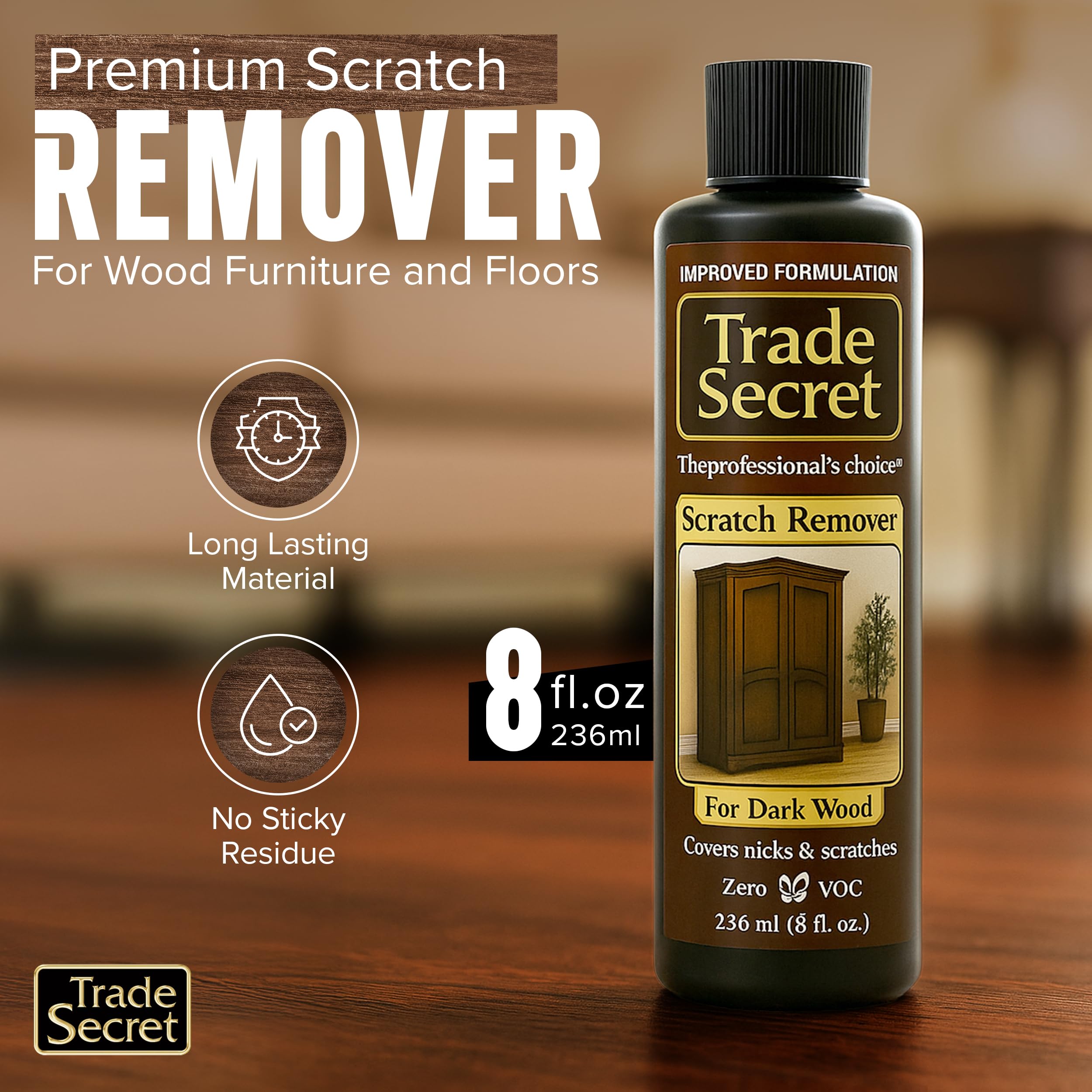 Trade Secret Scratch Concealer for Dark Wood Furniture & Floors – Dark Brown Shade Stain Covers Nicks, Scuffs, Dog & Cat Scratches, Minor Defects – Real Wood Only