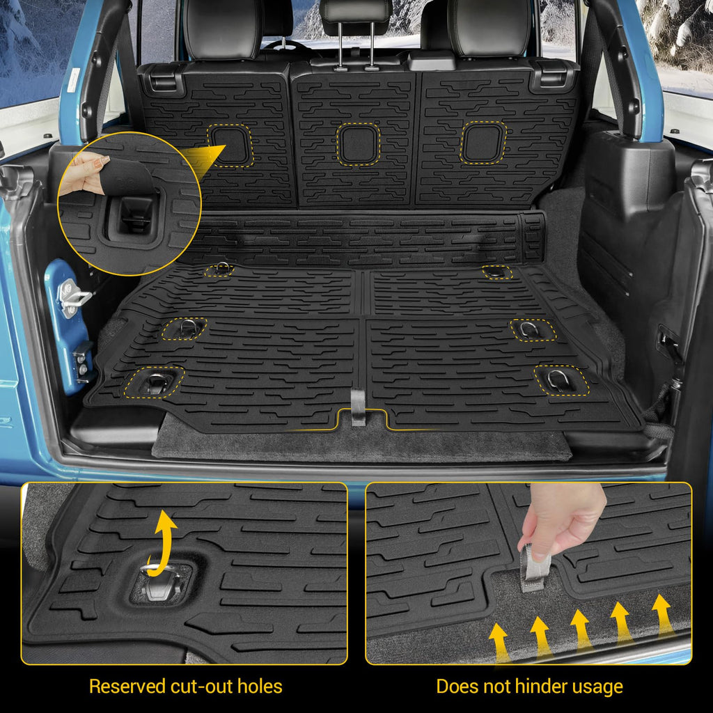 Cargo Mats for 2018-2025 Jeep Wrangler JL Unlimited 4X4 Trunk Mat with Backrest Liner, All Weather TPE Protector Rear Back Seat Mats for 18-25 Wrangler JL 4X4 4 Door Accessories
