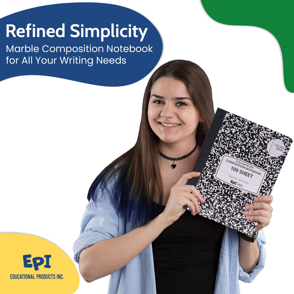 3 Pack - EPI Marble Hardcover Wide Ruled Composition Notebook | 200 Pages (100 Sheets), 9.75 x 7.5 in, Sturdy Sewn Binding | School, Office, Journaling, Notes
