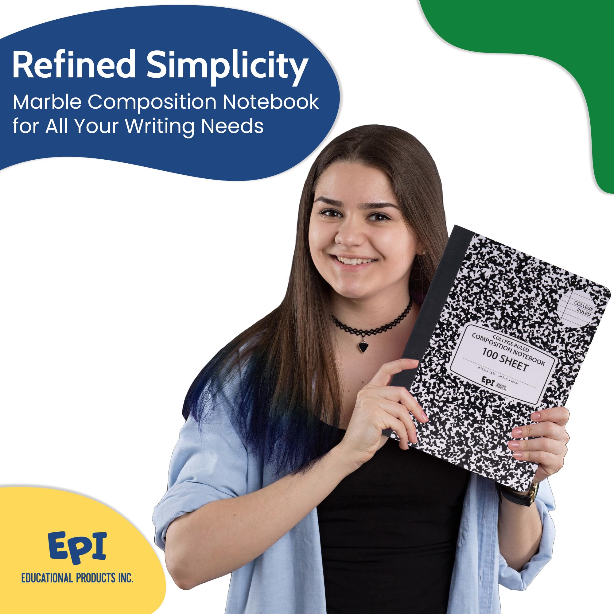 3 Pack - EPI Marble Hardcover Wide Ruled Composition Notebook | 200 Pages (100 Sheets), 9.75 x 7.5 in, Sturdy Sewn Binding | School, Office, Journaling, Notes