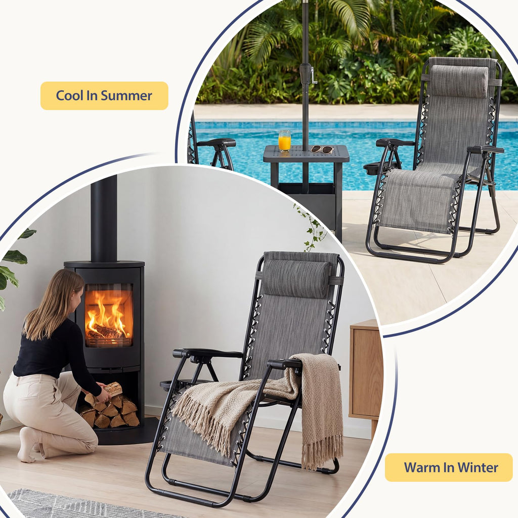 Sweetcrispy Zero Gravity Chairs, Set of 4 Portable Recliner Beach Camping Patio Outdoor Folding Lounge Chair with Cup Holder Trays and Adjustable Pillow for Poolside, Garden, Backyard, Lawn, Black