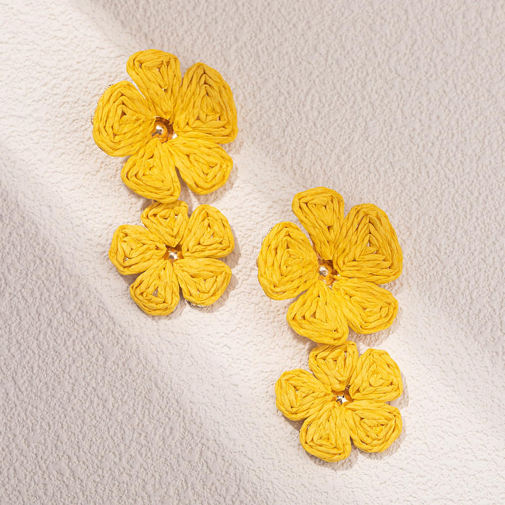 Boho Flower Earrings Statement Raffia Dangle Earrings Cute Floral Jewelry Trendy Summer Beach Vacation Outfits for Women