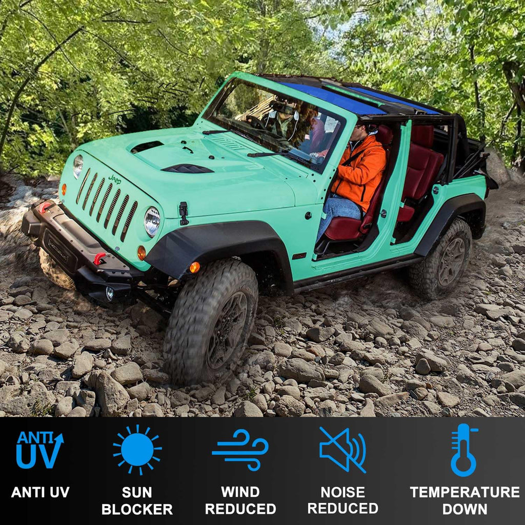 JT Top Sun Shade Roof Compatible with Jeep Gladiator 4 Door 2018 to 2023 Sunshade Sunroof Bikini Cover Blocks UV Wind Noise Black Mesh for Front and Rear 2 pcs