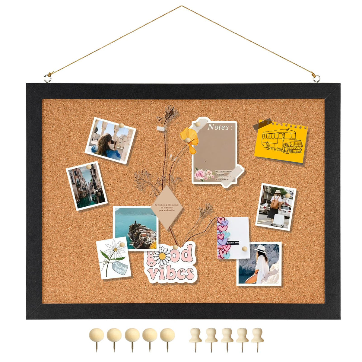 DOLLAR BOSS Black Cork Board with Linen Double-Sided 16''X 12'', Black Cork Boards for Walls, Wood Frame Bulletin Board Hanging Pin Board, Cork Board for Office Home School 1-Pack