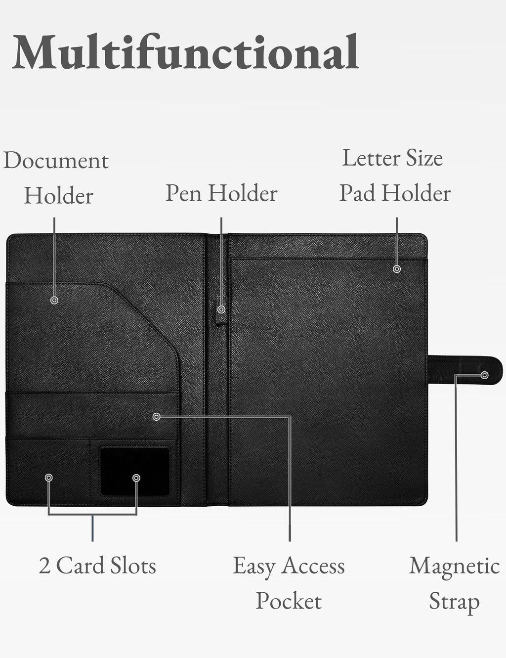 Padfolio Portfolio Resume Folder with Pocket, Premium Faux Leather Interview Writing Legal Pads Document Organizer Portfolio with Business Card Holder (Black)