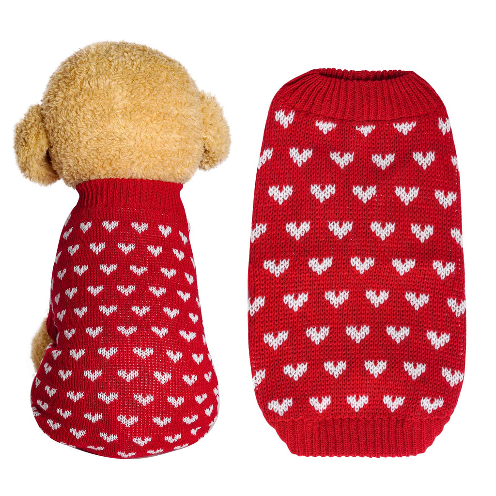 Dxhycc Dog Knitted Sweater Heart Puppy Sweater Warm Soft Pet Holiday Clothes for Small Cats and Dogs (Pink, S)