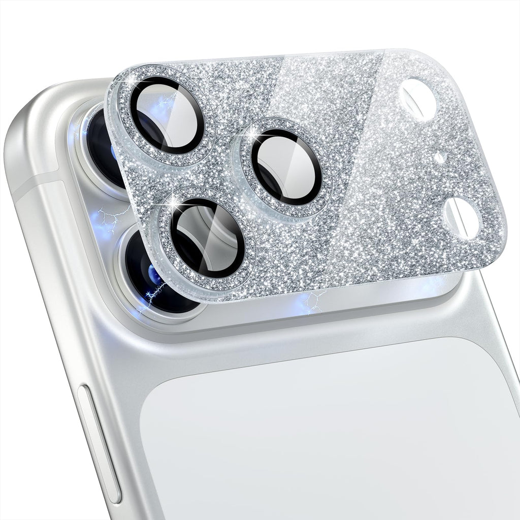 Choiche Compatible for iPhone 16 Pro/iPhone 16 Pro Max Camera Lens Protector, Bling Camera Cover with 9H Tempered Glass Lens Screen Protector Metal Ring Decoration Accessories(Black)