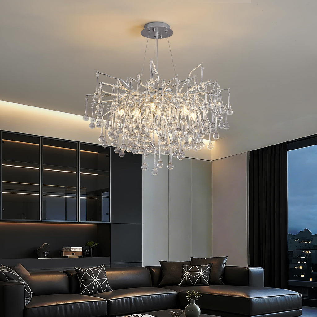 Modern Crystal Raindrop Chandelier, L40'' Black Linear Rectangle Art Deco Tree Branch Lighting Fixture for Kitchen Island Living Room Foyer Staircase 10 Lights