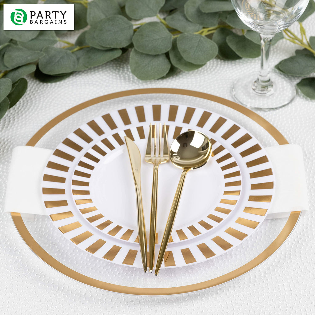 PARTY BARGAINS 13-Inch Charger Plates - 96 Pack, Clear Gold Rim, Heavy-Duty Disposable Chargers for Elegant Dining - Ideal for Weddings and Formal Events