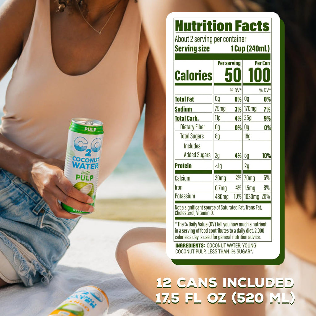 C2O - Coconut Water with Ginger, Lime, & Turmeric (12 Pack) - Made with Fresh Coconut Water - Plant Based - Non GMO - Canned Water - Natural Hydration, Electrolytes, & Potassium - 12 Cans, 17.5 FL OZ