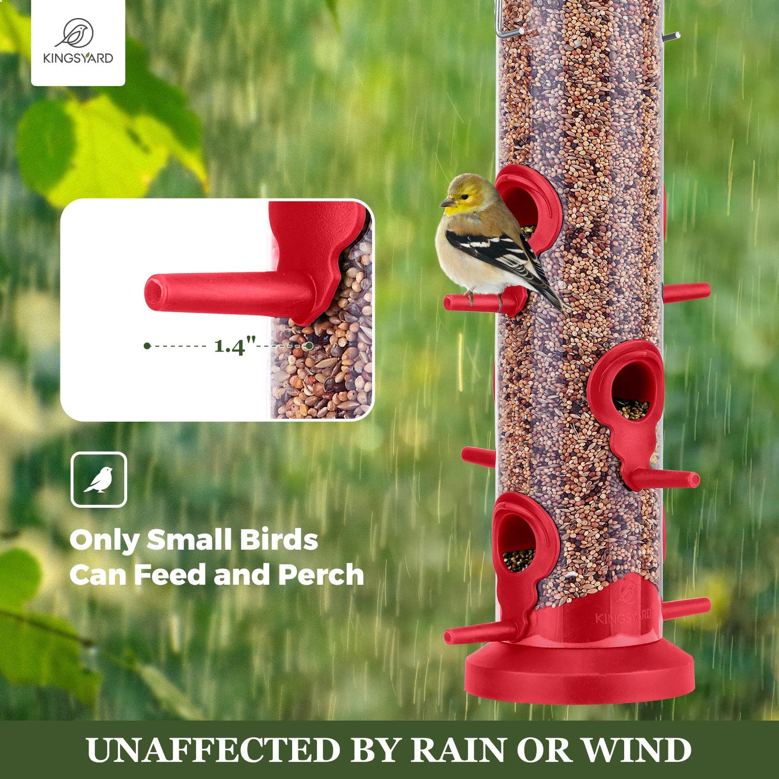 Kingsyard 2 Pack Tube Feeders with 6 Feeding Ports for Outdoors Hanging, Premium Hard Plastic Weatherproof & Steel Hanger, Attracting for Wild Birds (Black)