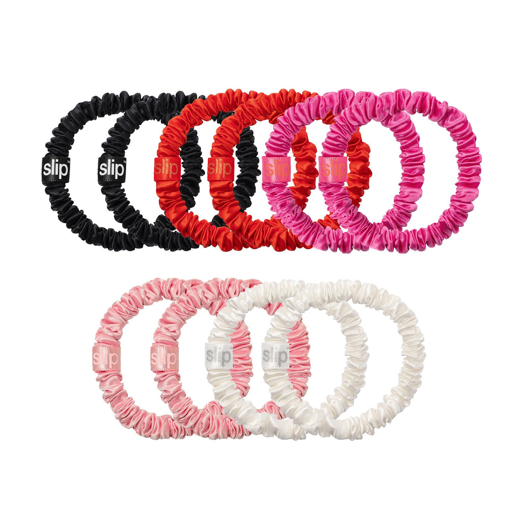 Slip Silk Hair Ties — Skinny Silk Auburn Scrunchies, No Damage, No Crease, Anti-Breakage |100% Mulberry Silk | All Hair Types | Made with Proprietary Slipsilk™ | Set of 4