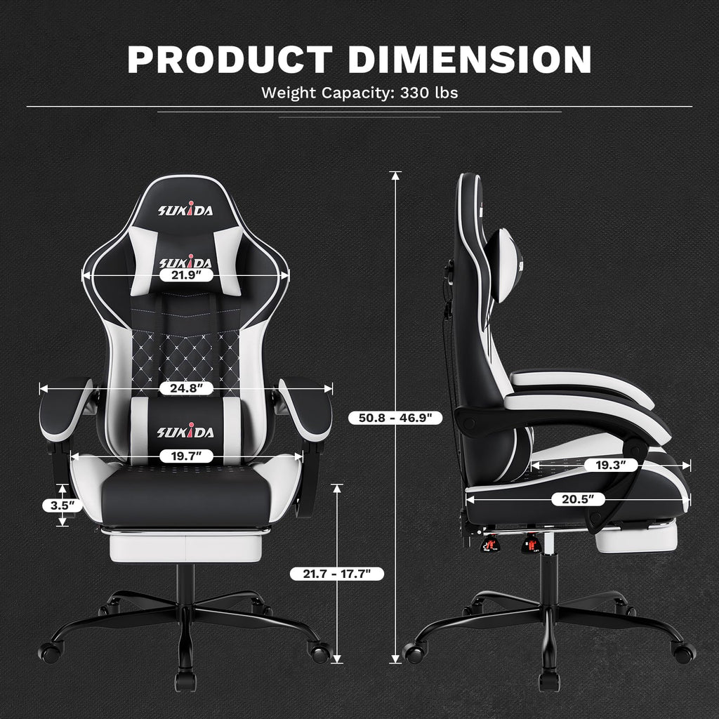 Ergonomic Video Gamer Chairs Gaming Computer Chair Gamer Chairs for Adults Massage Lumbar Support Swivel Height Adjustable Headrest Backrest