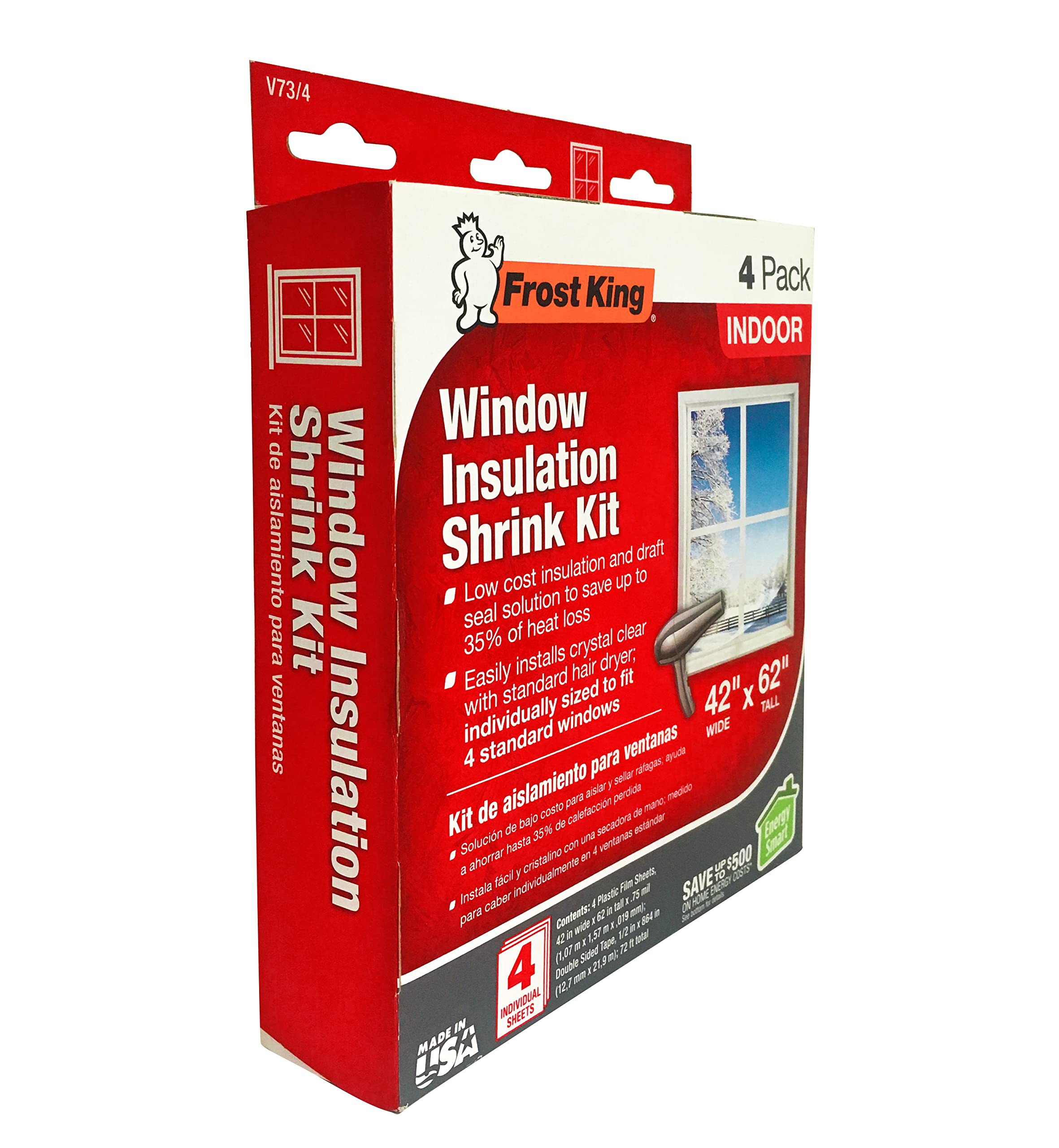 Frost King V73/4A Shrink Film Window KIT, 4-Pack, Clear, Transparent