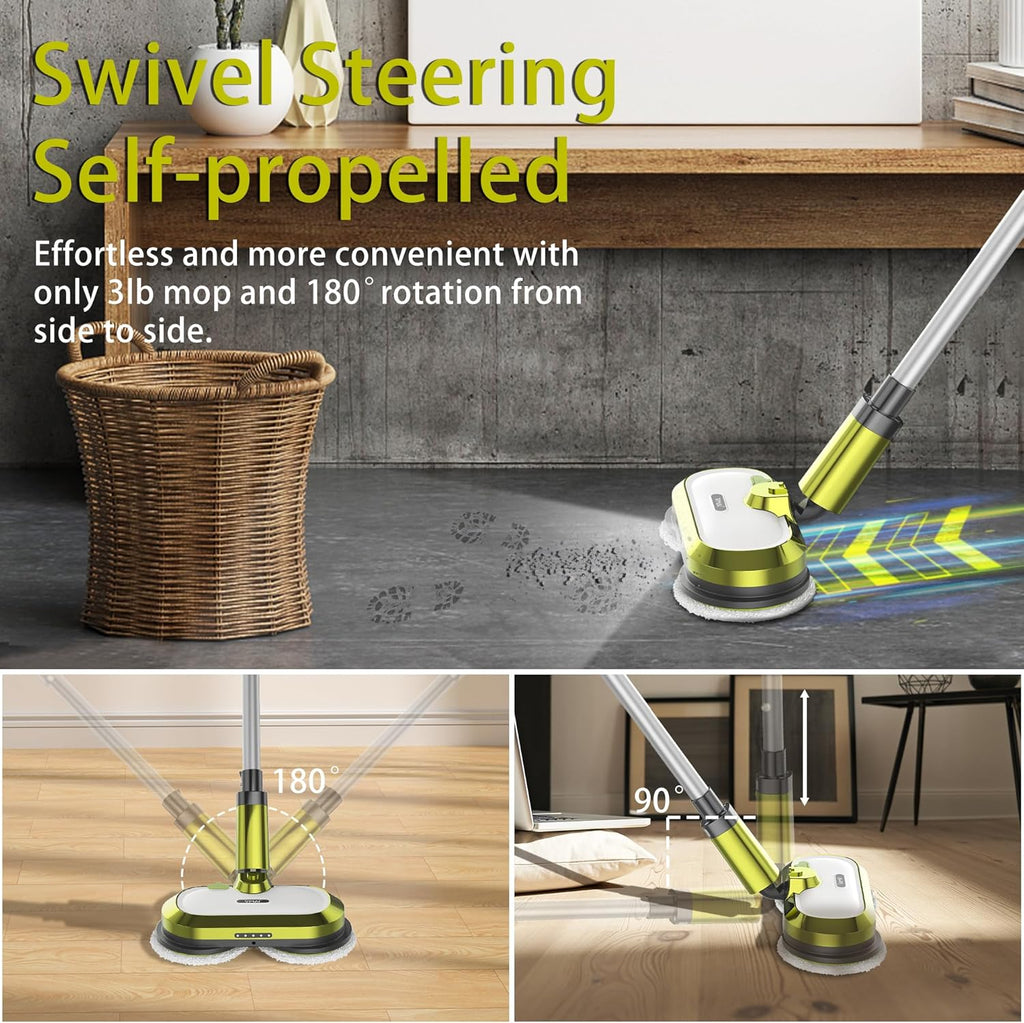 VMAI Cordless Electric Mop with Water Spray & Detachable Battery, Rechargeable Floor Spin Mop & Scrubber with LED Headlights, Washable Pads, Lightweight for Hardwood Tile Marble Floor Cleaning