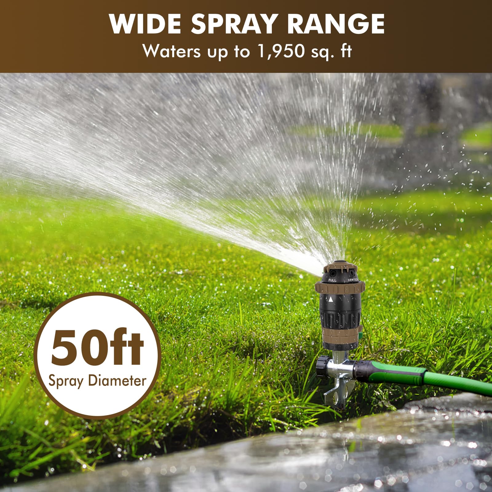 RESTMO Gear Drive Sprinkler with Metal Spike Base, 5-Pattern Heavy Duty Gardening Watering System, Multi-Adjustable Lawn Sprinkle for Garden Plant, Flower Bed and Large Yard Area Watering, Gray