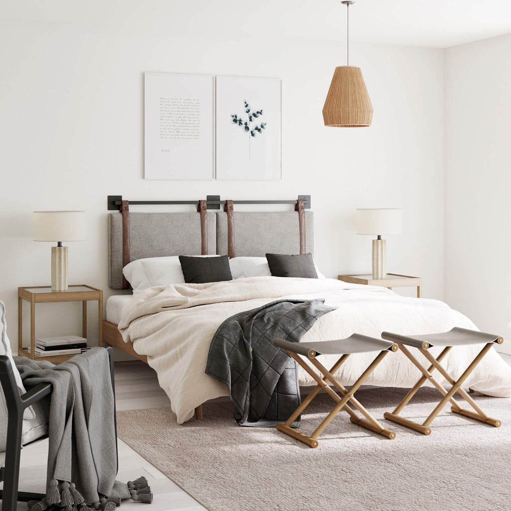 Nathan James Harlow Modern Wall Mount Hanging Headboard, Queen, Brown Faux Leather