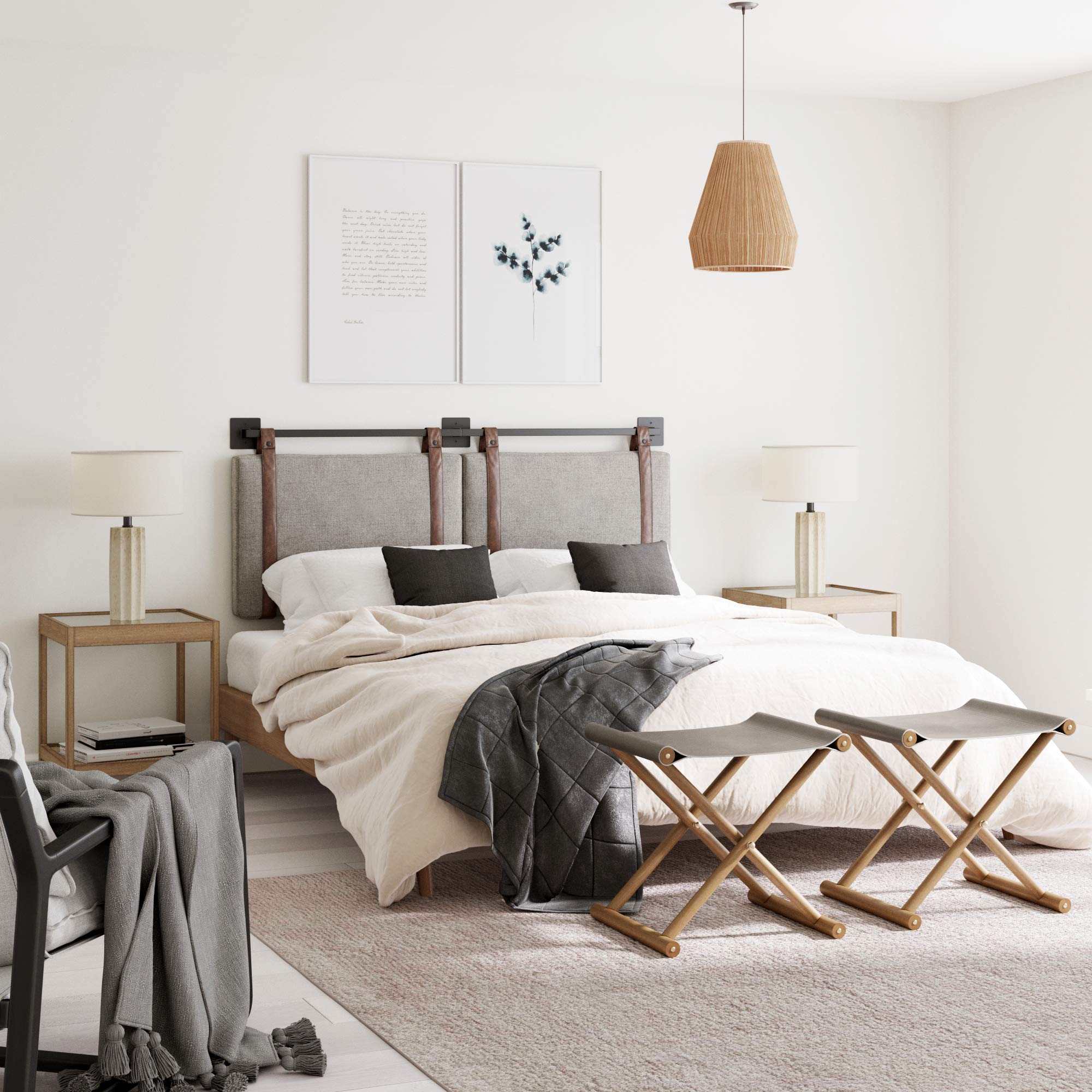 Nathan James Harlow Modern Wall Mount Hanging Headboard, Queen, Brown Faux Leather