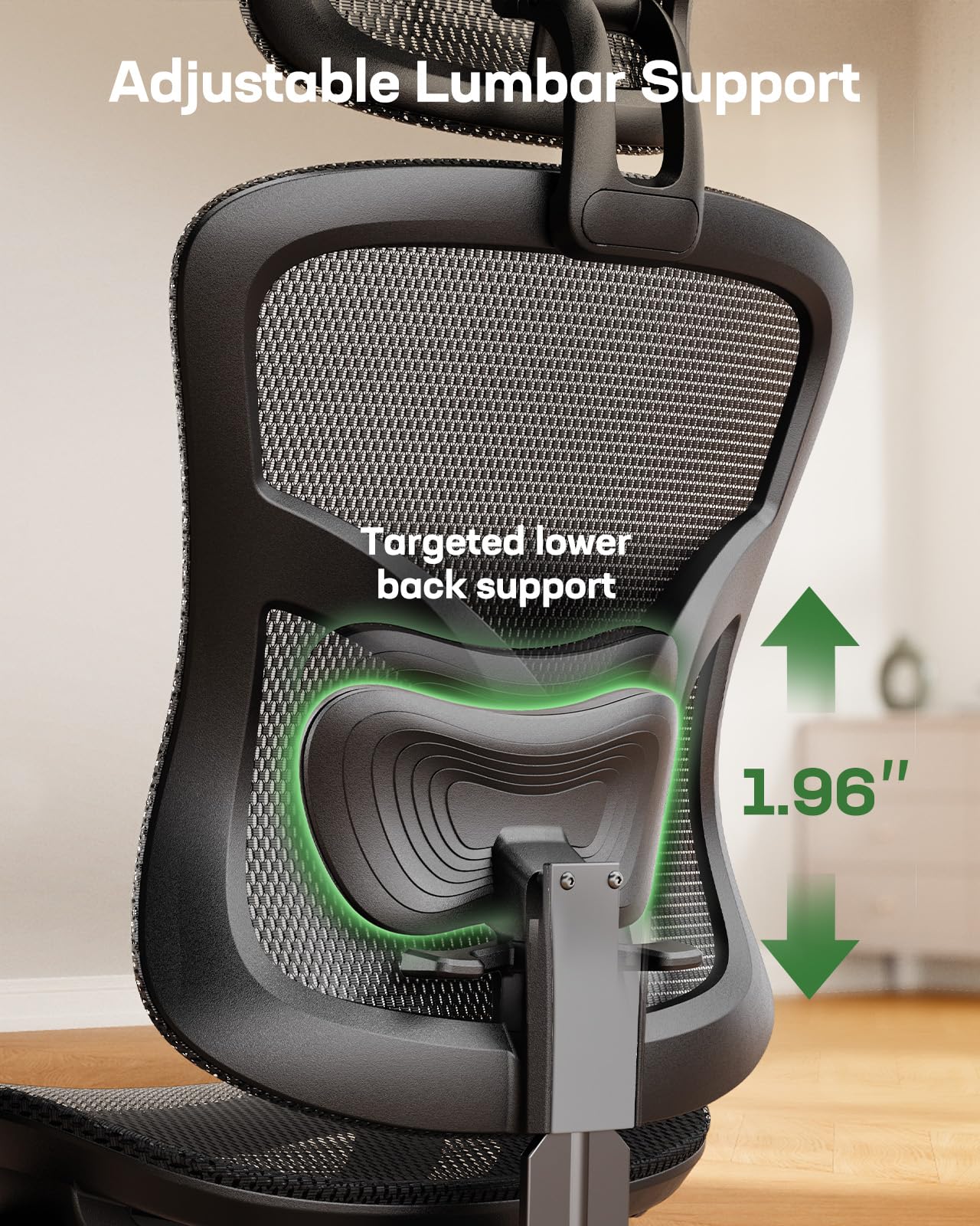 Marsail Office Chair Ergonomic Desk Chair with 3 Ways PU Armrests and Adjustable Lumbar Support Breathable Mesh Computer Chair Executive Rolling Swivel Comfy