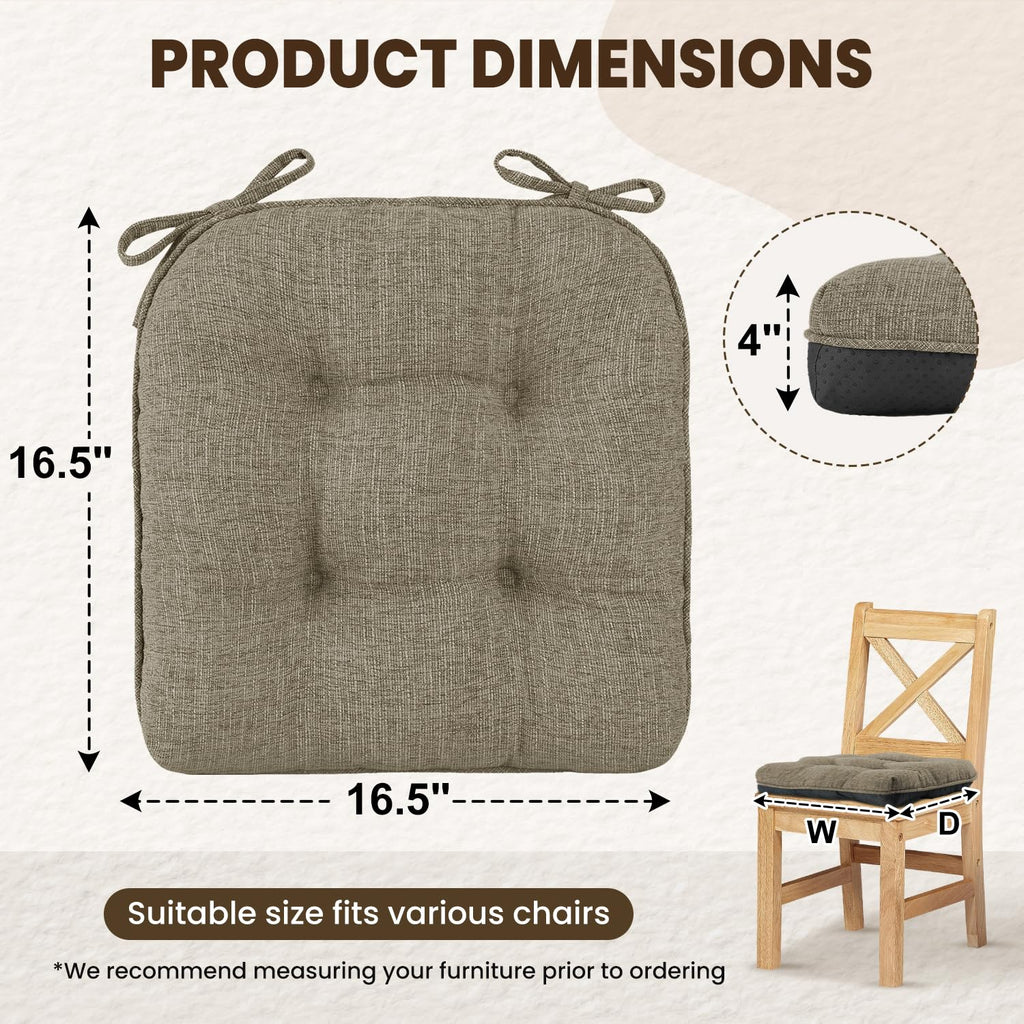 downluxe Indoor Chair Cushions for Dining Chairs, Tufted Overstuffed Textured Kitchen Chair Pads with Ties and Non-Slip Backing, 15.5" x 15.5" x 4", Aqua Blue, 4 Pack