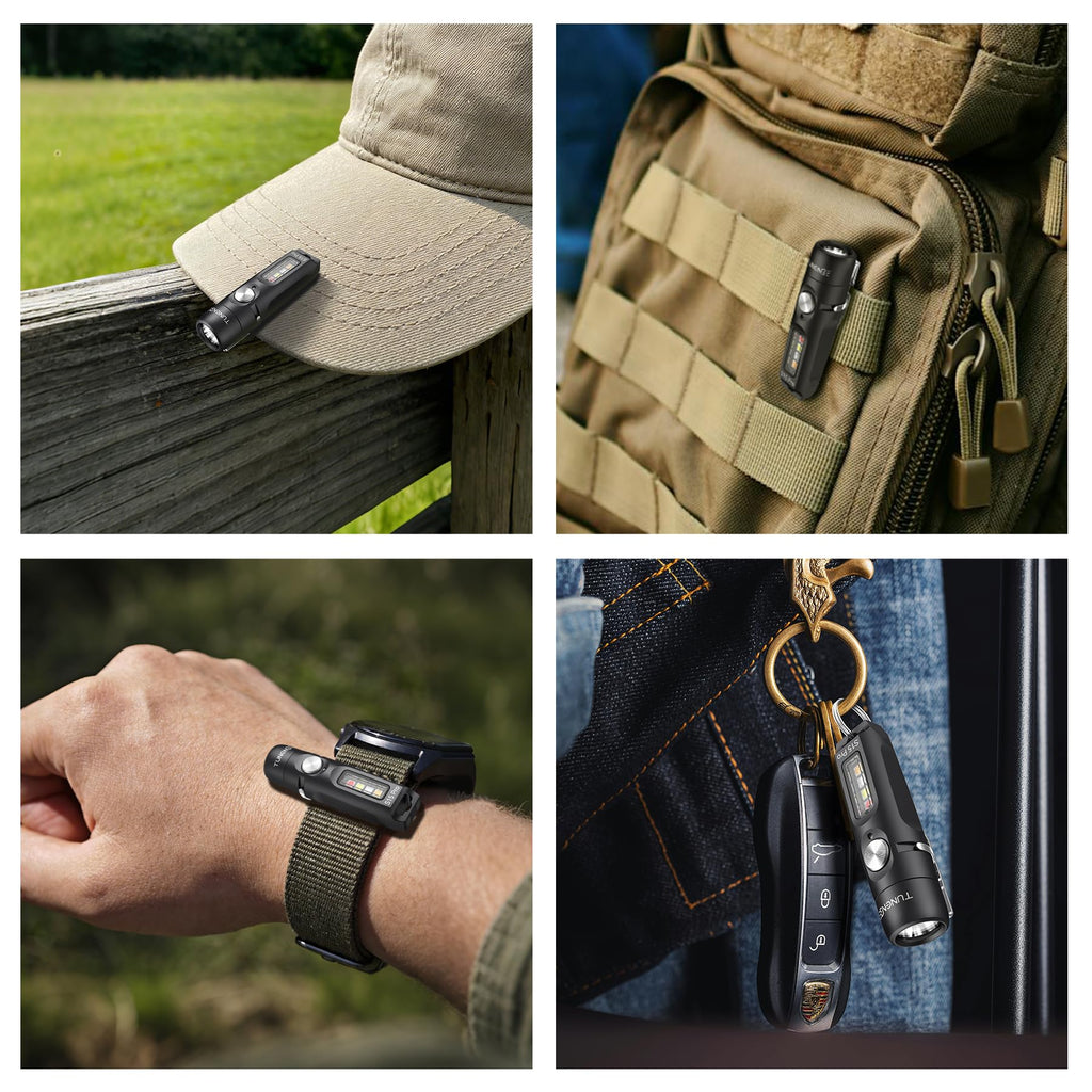S15PRO-TK 7075 Aluminum Keychain Flashlight Rechargeable, 750 Lumens EDC Mini Flashlight, Pocket Light with 5 Side Light + Screwdriver & Quick-Release Tail Cap for Emergencies, Maintenance, Khaki