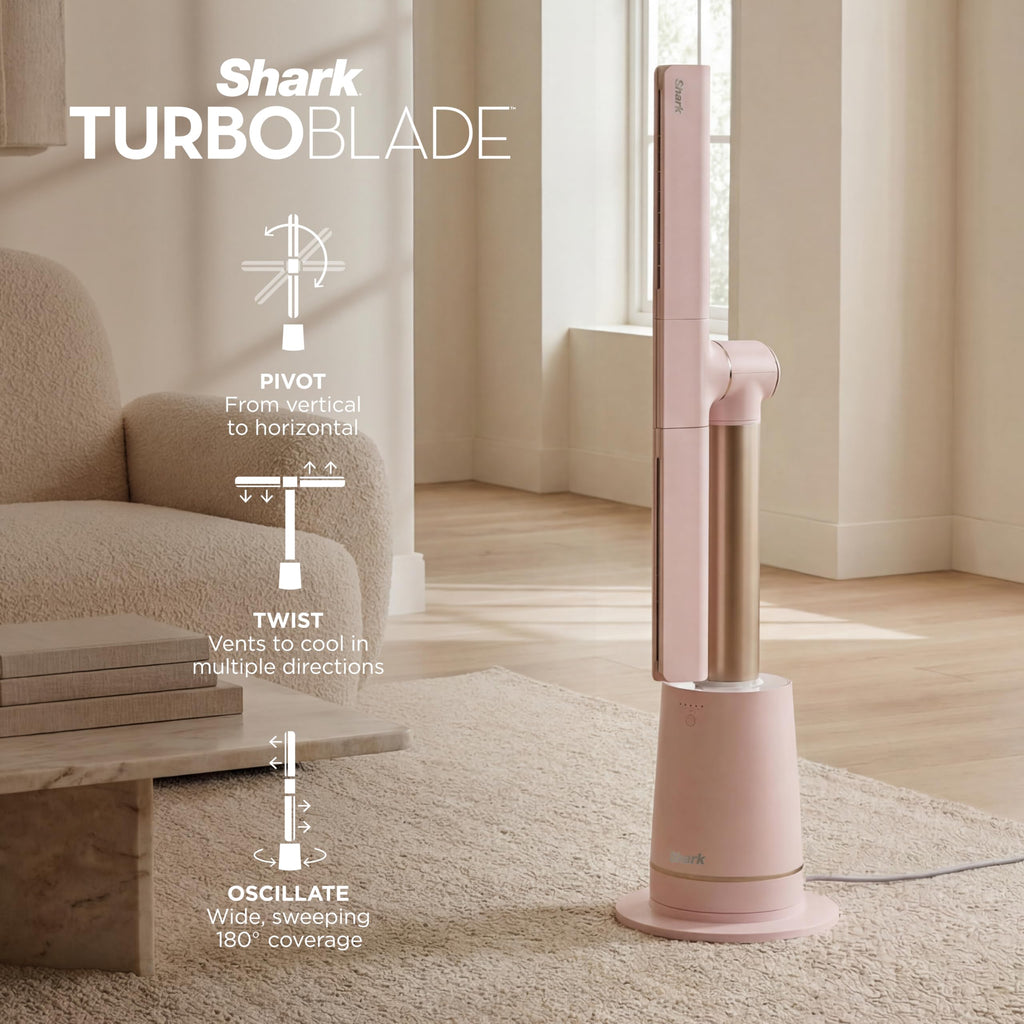 Shark TurboBlade Fan—Ultra-customizable bladeless tower fan, pivots, twists, oscillates 180°, circulates and propels air, 10 noise levels + 10 speeds, easy to clean, charcoal, TF202S