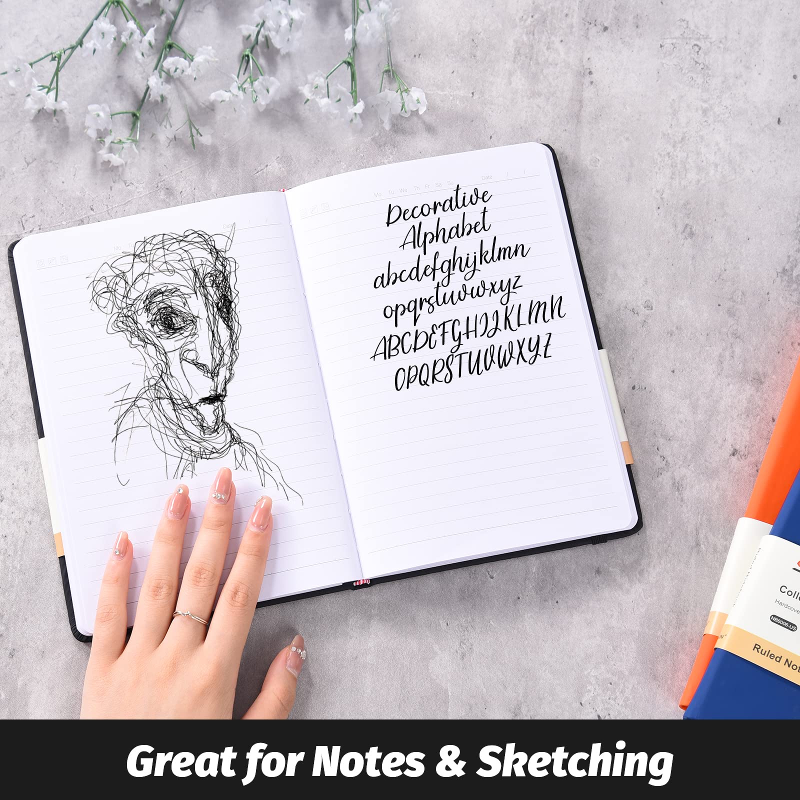 SUIN Hardcover-Journal-Notebooks, A5 Lined Journals Notebook for Writing 200 Pages, 8.2 x 5.5 inch, Classic Ruled Notebooks for Work/Travel/College (Black - 6 Pack)