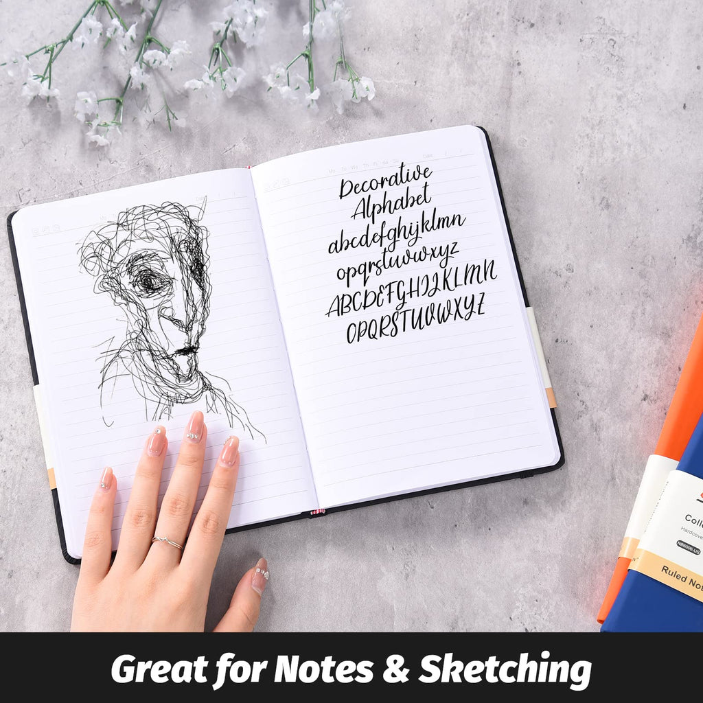 SUIN Hardcover-Journal-Notebooks, A5 Lined Journals Notebook for Writing 200 Pages, 8.2 x 5.5 inch, Classic Ruled Notebooks for Work/Travel/College (Black - 6 Pack)
