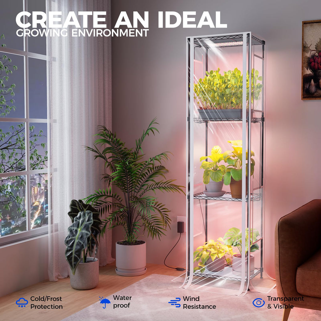 CX2 Plant Stand with Grow Lights for Indoor Plants, 6-Tier Metal Plant Shelf Display Rack with 2FT 150W Full Spectrum Plant Light, 3 Adjustable Spectrum, Timer, for Growing, 29.5x13.8x71IN