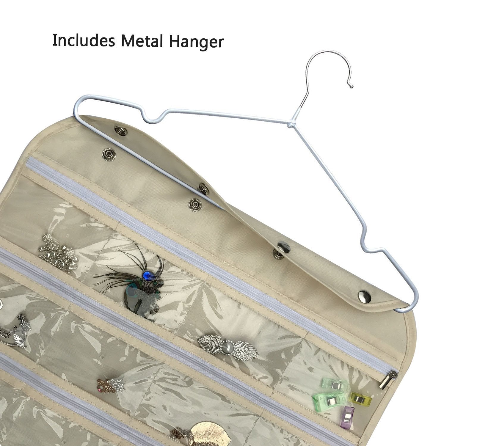 BB Brotrade Hanging Jewelry Organizer,Accessories Organizer,80 Pocket Organizer for Holding Jewelries（Beige）