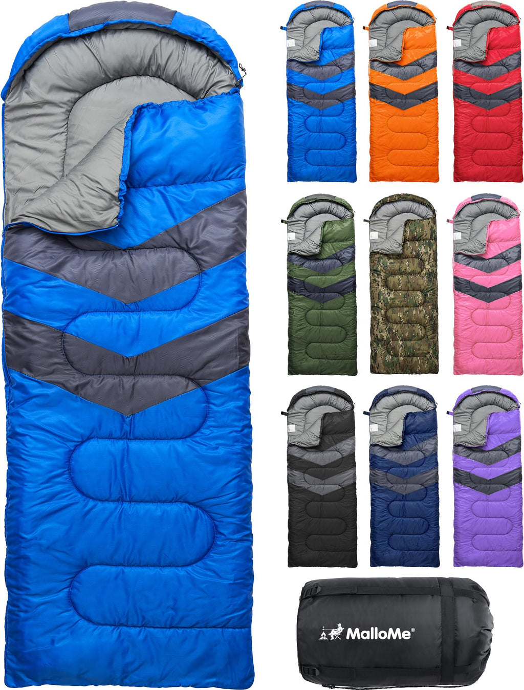 MalloMe Sleeping Bags for Adults Cold Weather & Warm - Backpacking Camping Sleeping Bag for Kids, Girls, Boys - Lightweight Camping Essentials Gear Accessories Hiking Sleep Must Haves Single & Double