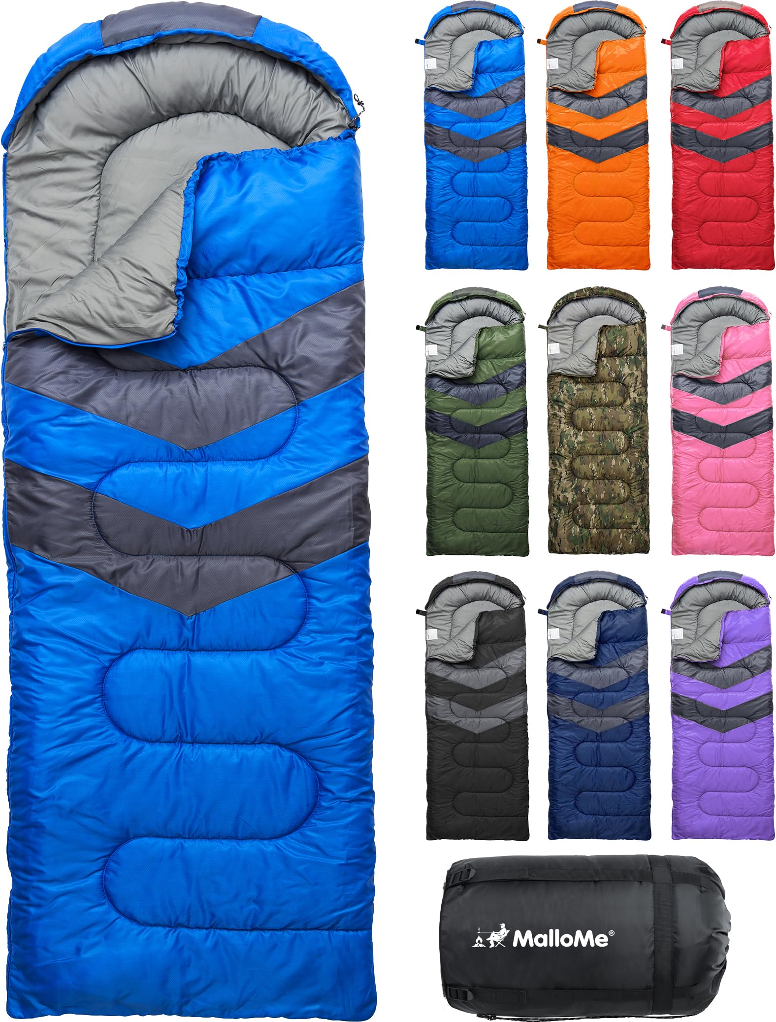 MalloMe Sleeping Bags for Adults Cold Weather & Warm - Backpacking Camping Sleeping Bag for Kids, Girls, Boys - Lightweight Camping Essentials Gear Accessories Hiking Sleep Must Haves Single & Double